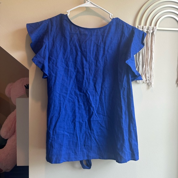 Ann Taylor Blue Ruffled Cap Sleeve Blouse - Picture 7 of 7